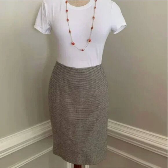 Talbots Blue and Cream Pinstriped Pencil Skirt Size 8P - Picture 1 of 12